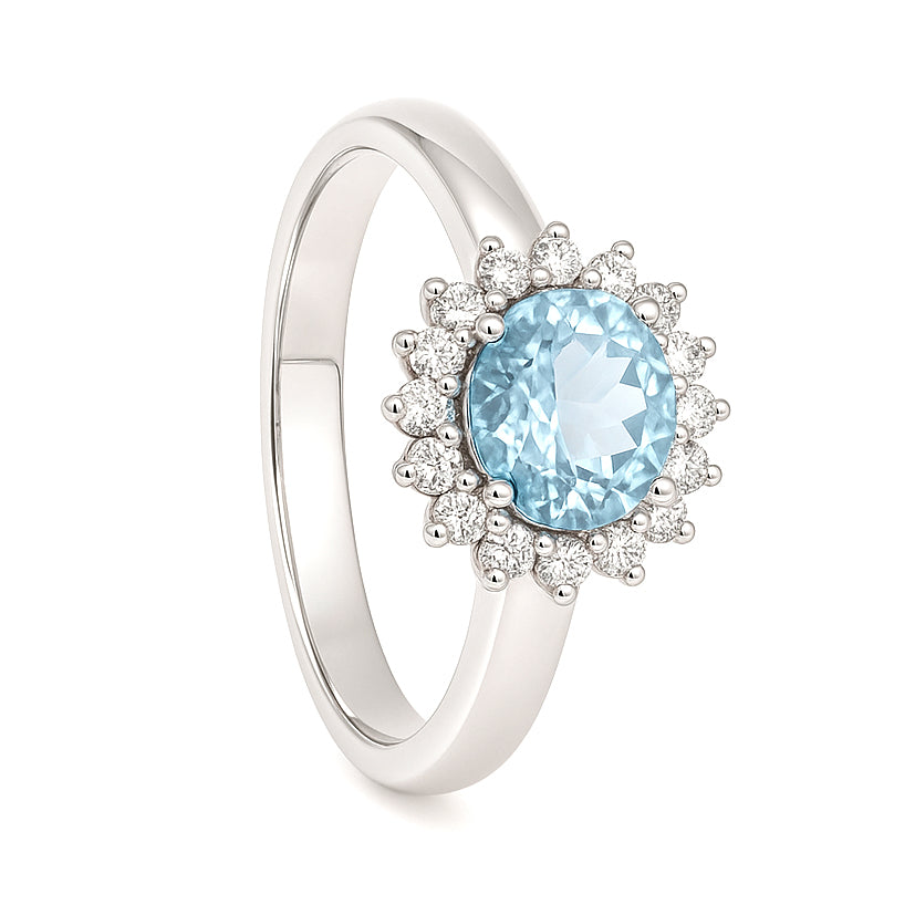 Anello - 18 carati Oro bianco - 0.96ct. tw. Acquamarina - Diamante