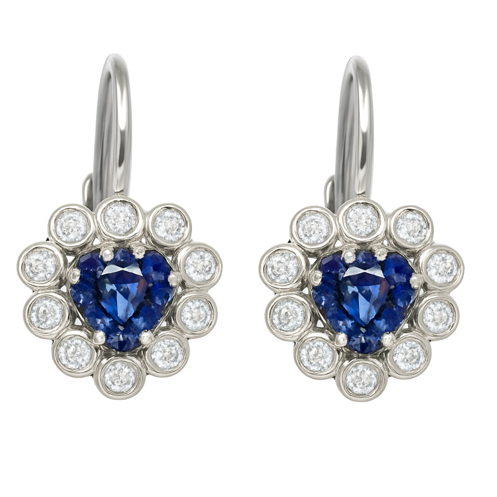 Orecchini - 18 carati Oro bianco - 1.84ct. tw. Zaffiro - Diamante