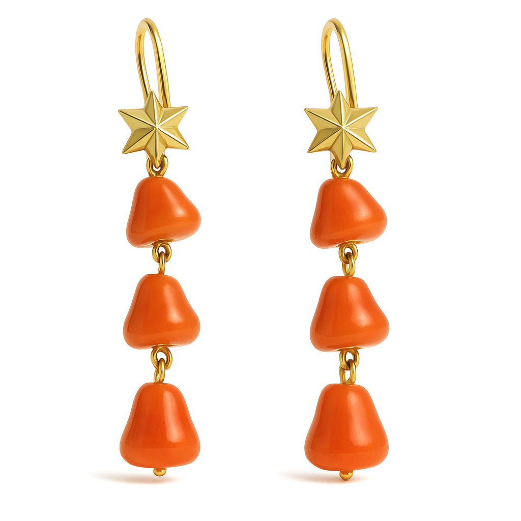 Orecchini - 18 carati Oro giallo - Corallo