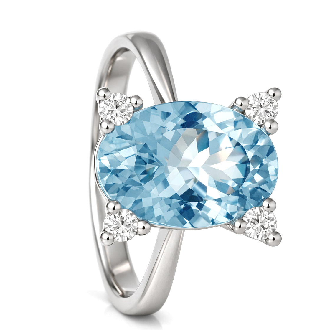 Anello - 18 carati Oro bianco Acquamarina - Diamante