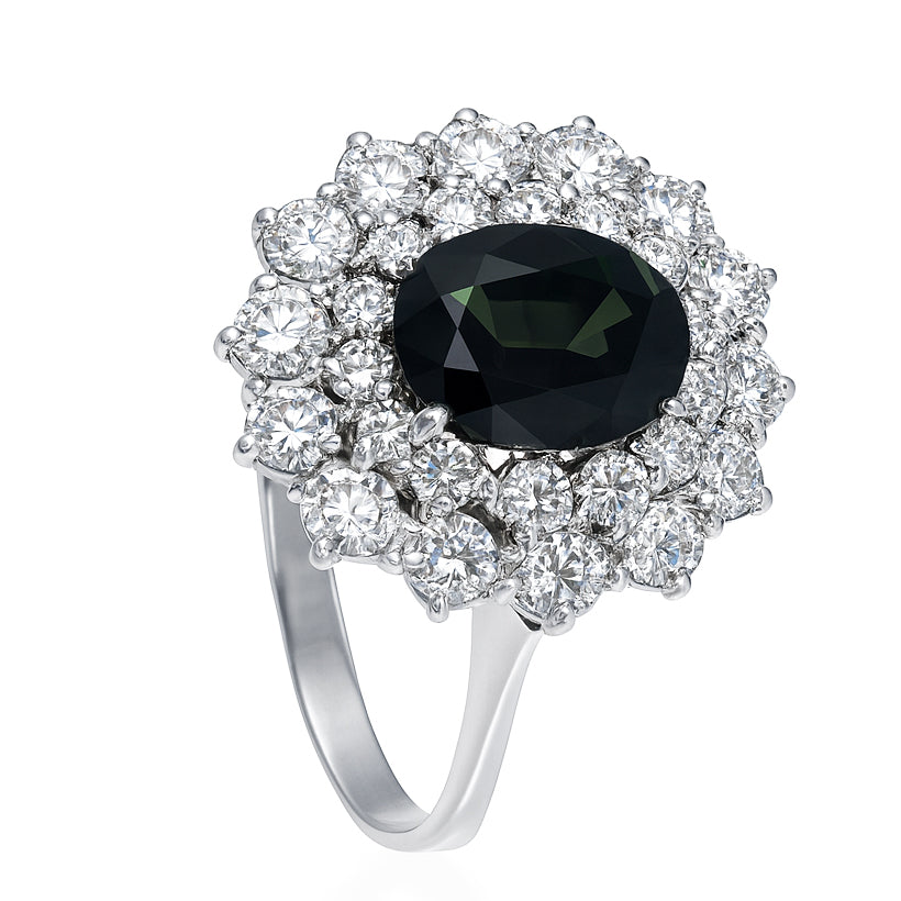 Anello - 18 carati Oro bianco - 3.45ct. tw. Zaffiro - Diamante