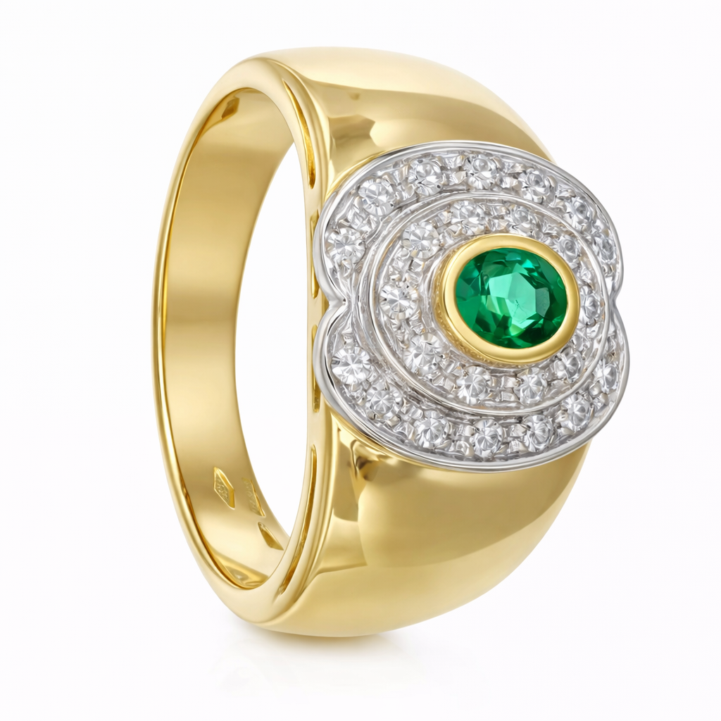 Anello - 18 carati Oro giallo, Oro bianco - 0.46ct. tw. Smeraldo - Diamante