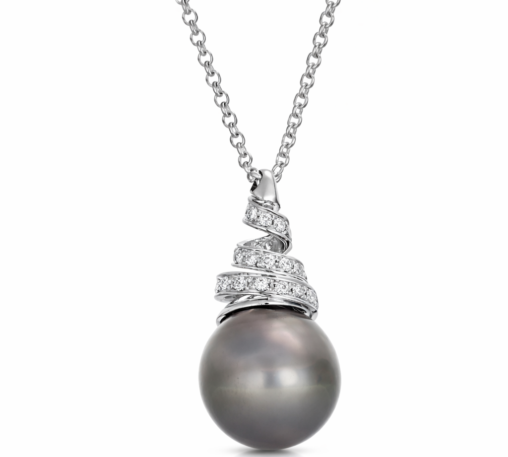 Collana - 18 carati Oro bianco - 0.06ct. tw. Diamante (Naturale) - Perla - Perla Tahiti 7.20 mm