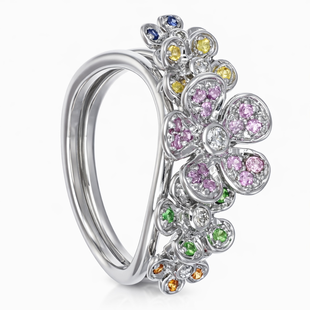 Anello in oro bianco 18 carati con n 5 Diamanti da 0,03 ct tot 0,15