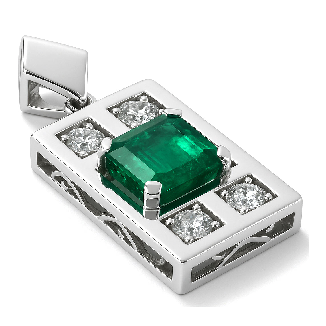 Ciondolo - 18 carati Oro bianco - 2.40ct. tw. Smeraldo - Diamante