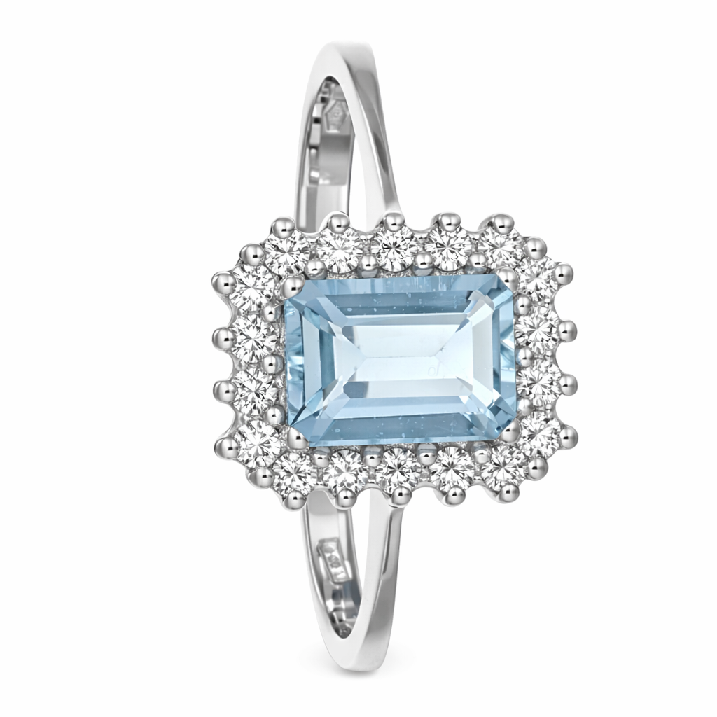 Anello - 18 carati Oro bianco - 1.08ct. tw. Acquamarina - Diamante