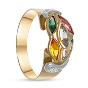 Anello in Oro Giallo , Oro bianco 18 carati - Smeraldo - Topazi - Quarzo citrino - Quarzo rosa - Zirconi