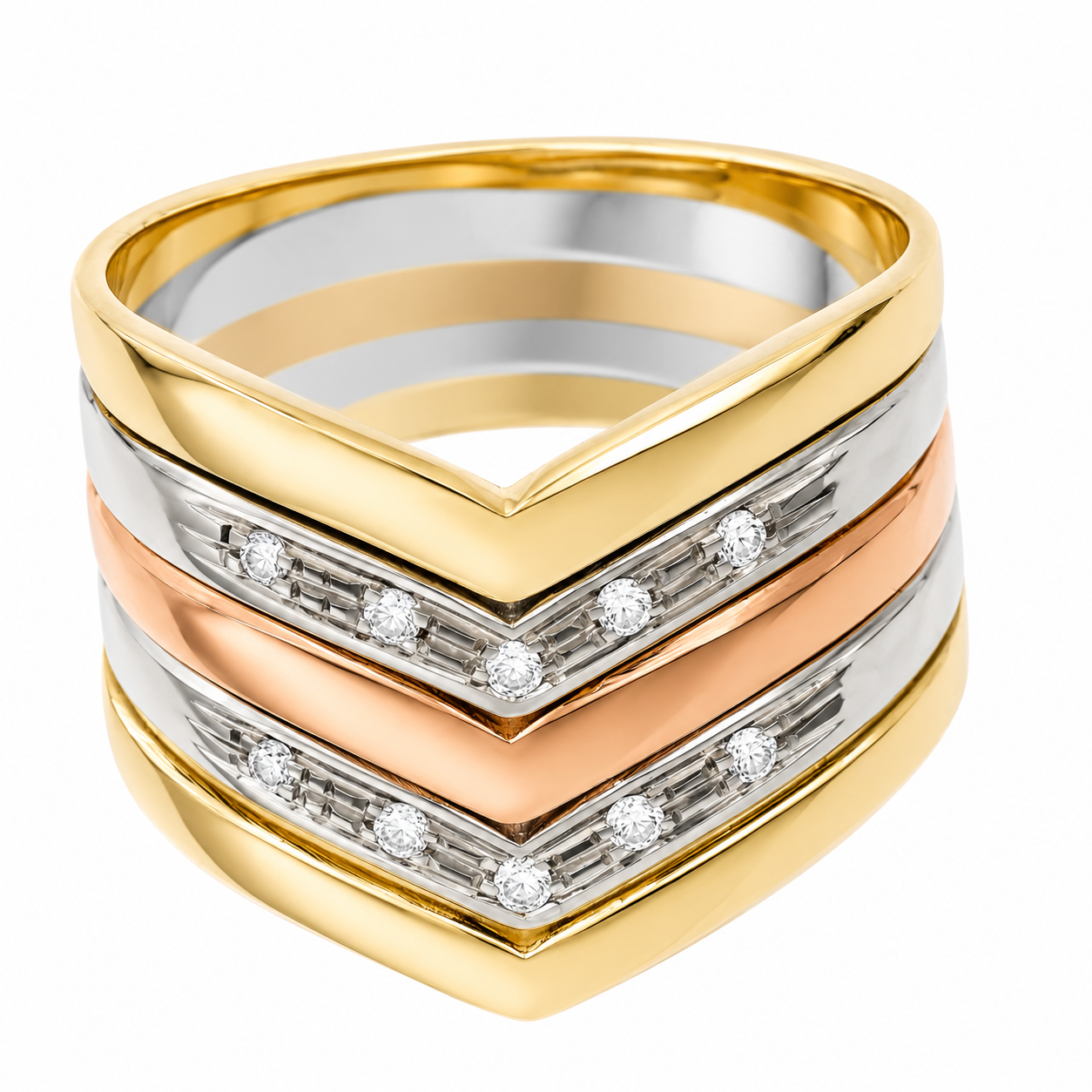 Anello - 18 carati Oro bianco, Oro giallo, Oro rosa - 0.15ct. tw. Diamante (Naturale) - Made in Italy - Handmade