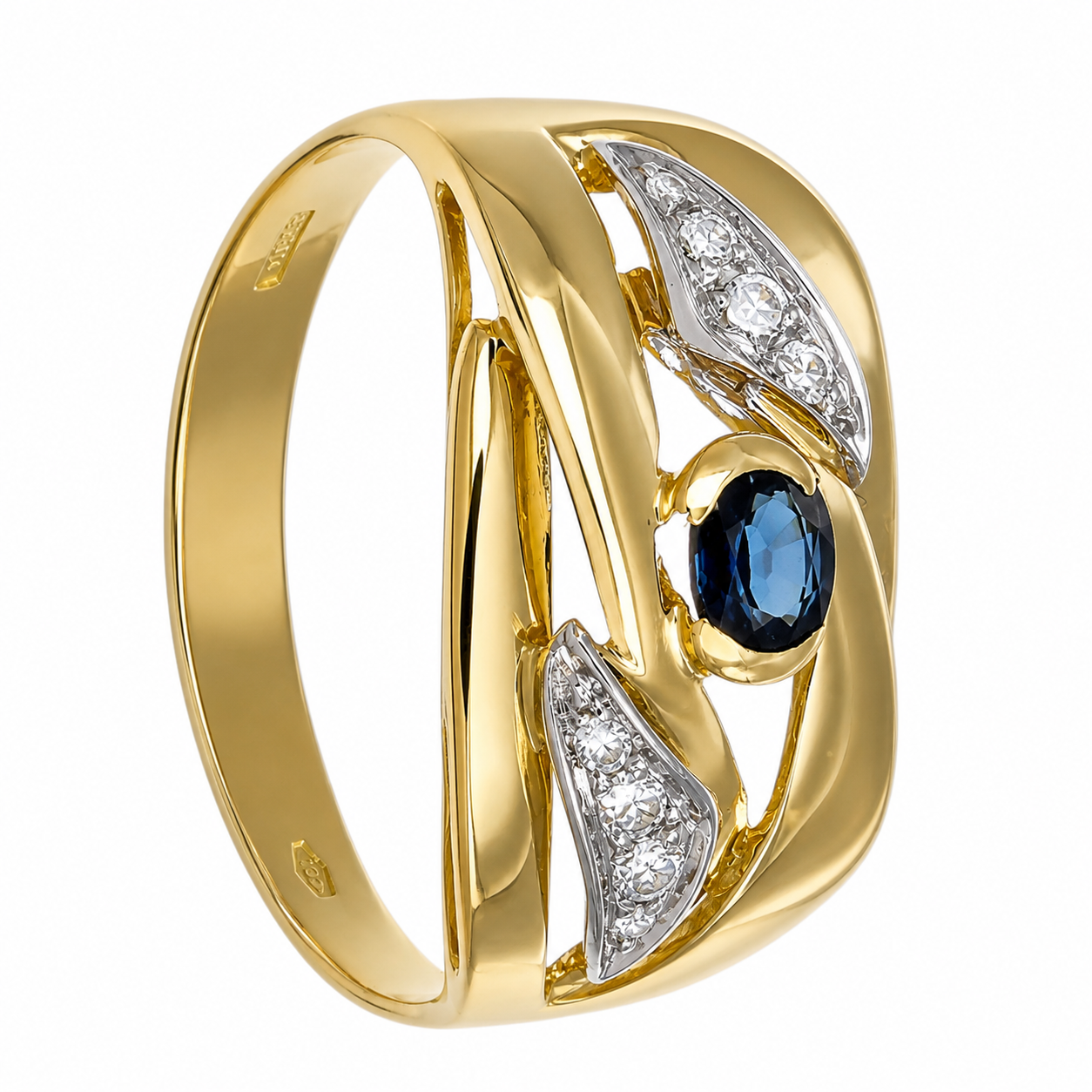 Anello - 18 carati Oro giallo, Oro bianco - 0.32ct. tw. Zaffiro - Diamante