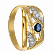 Anello - 18 carati Oro giallo, Oro bianco - 0.32ct. tw. Zaffiro - Diamante