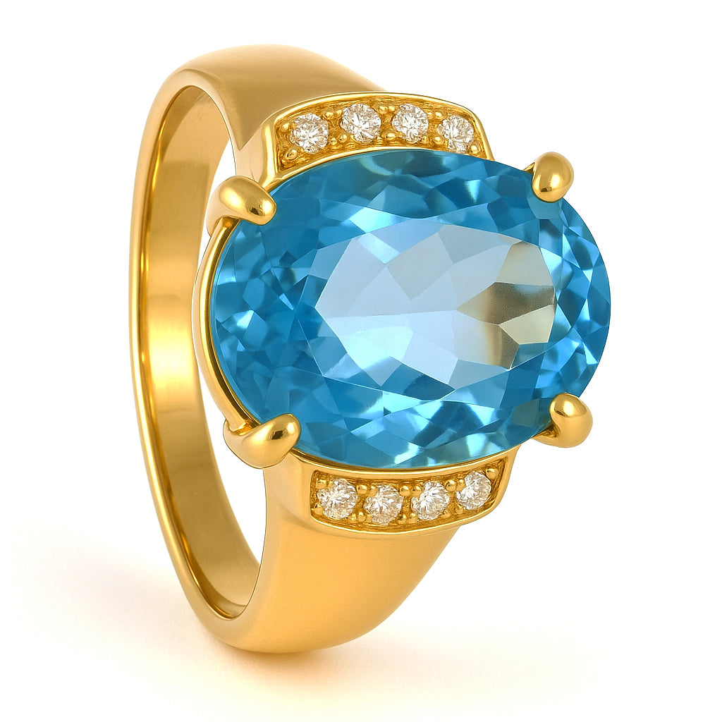 Anello - 18 carati Oro giallo - 4.28ct. tw. Topazio - Diamante