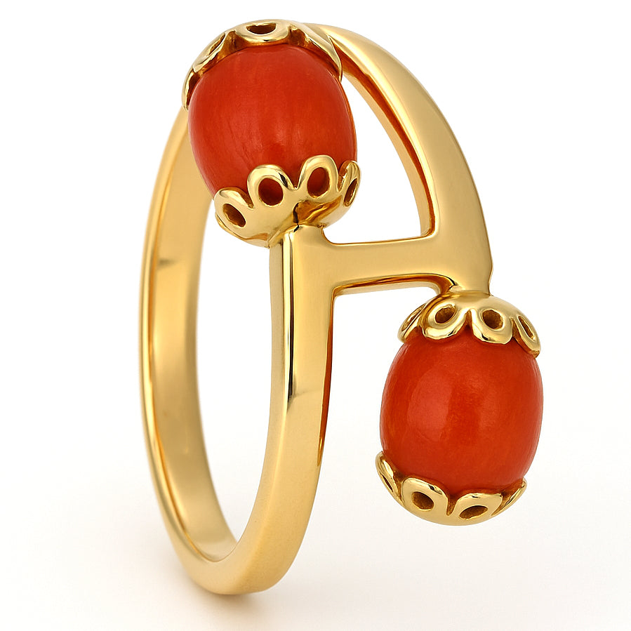 Anello - 18 carati Oro giallo Corallo