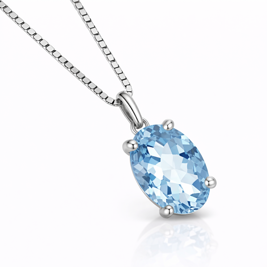 Collana con ciondolo - 18 carati Oro bianco - 0.28ct. tw. Acquamarina