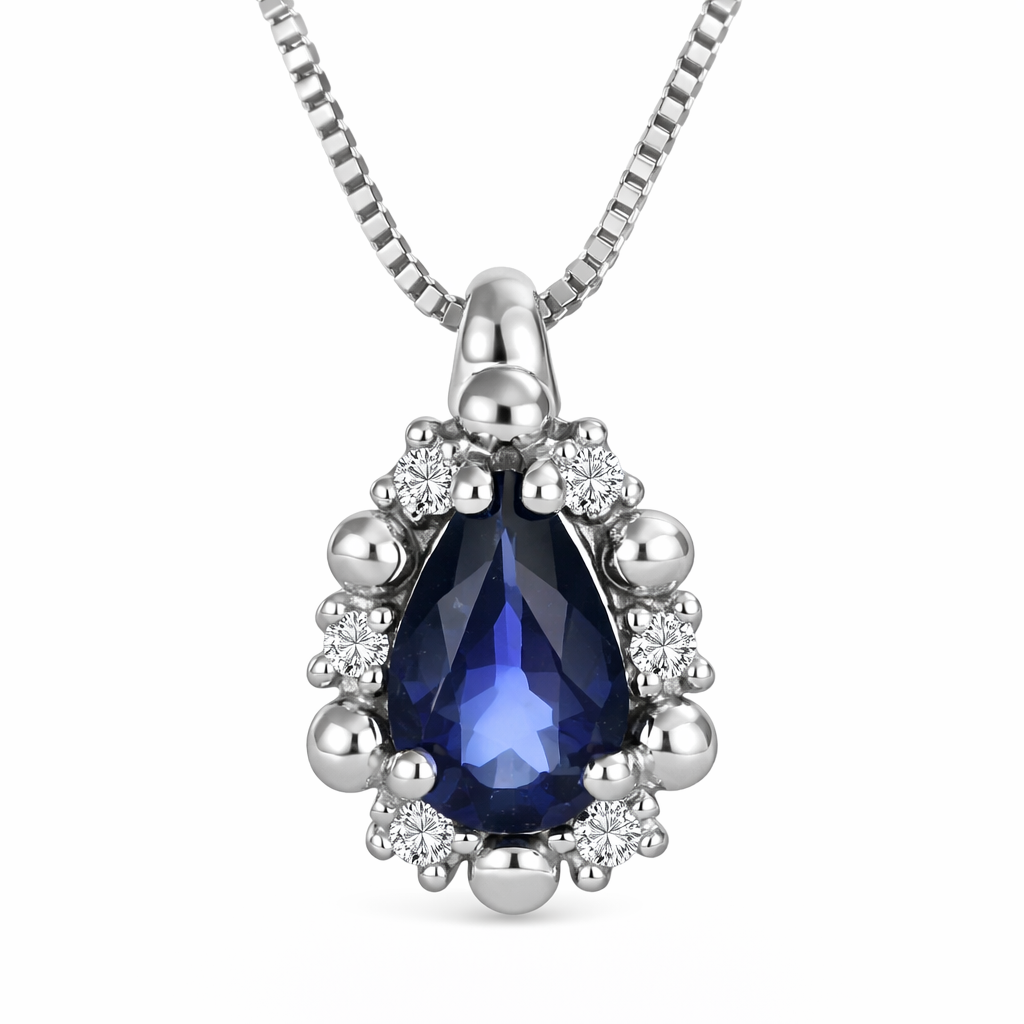 Collana con ciondolo - 18 carati Oro bianco - 0.52ct. tw. Zaffiro - Diamante