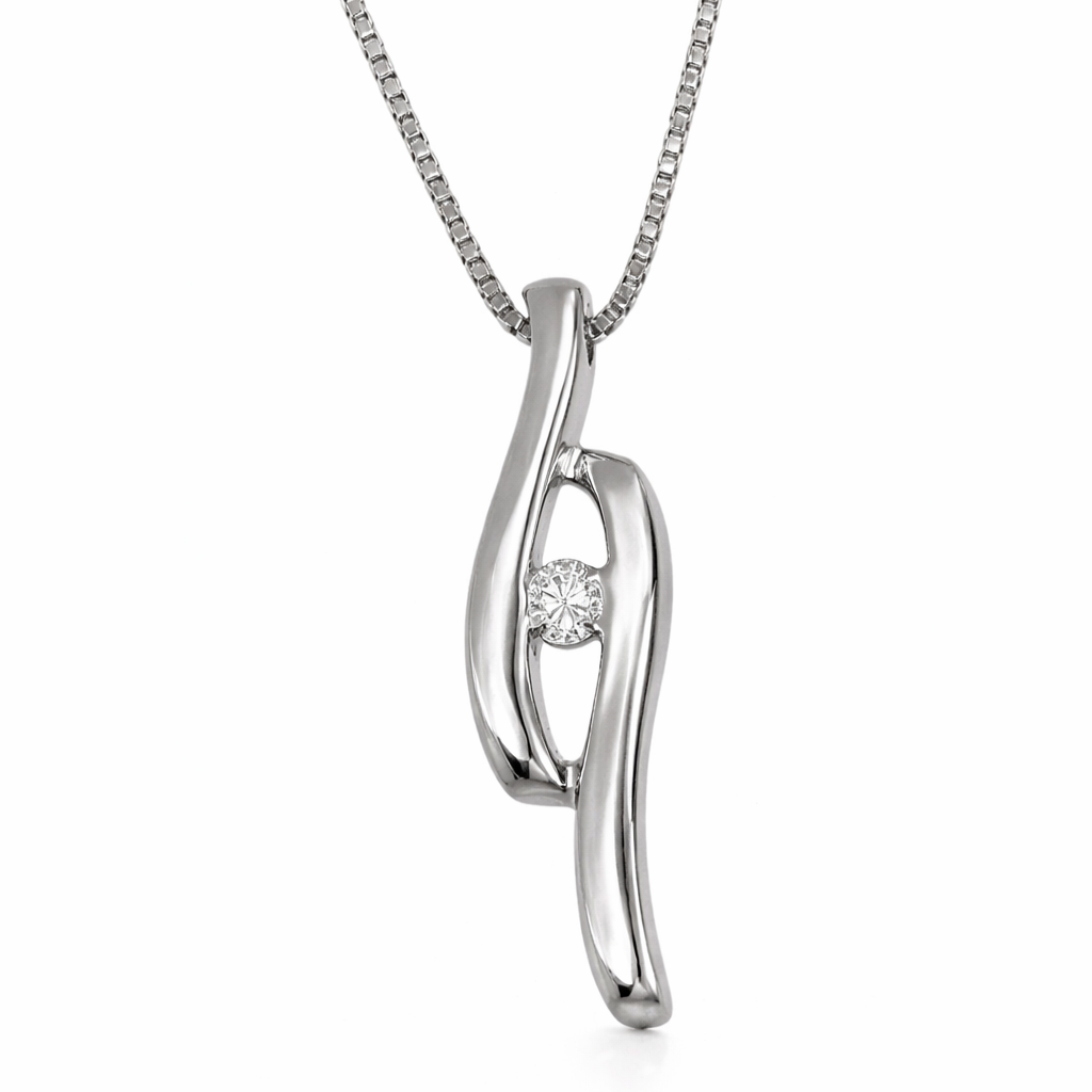 Collana con ciondolo - 18 carati Oro bianco - 0.04ct. tw. Diamante (Naturale)