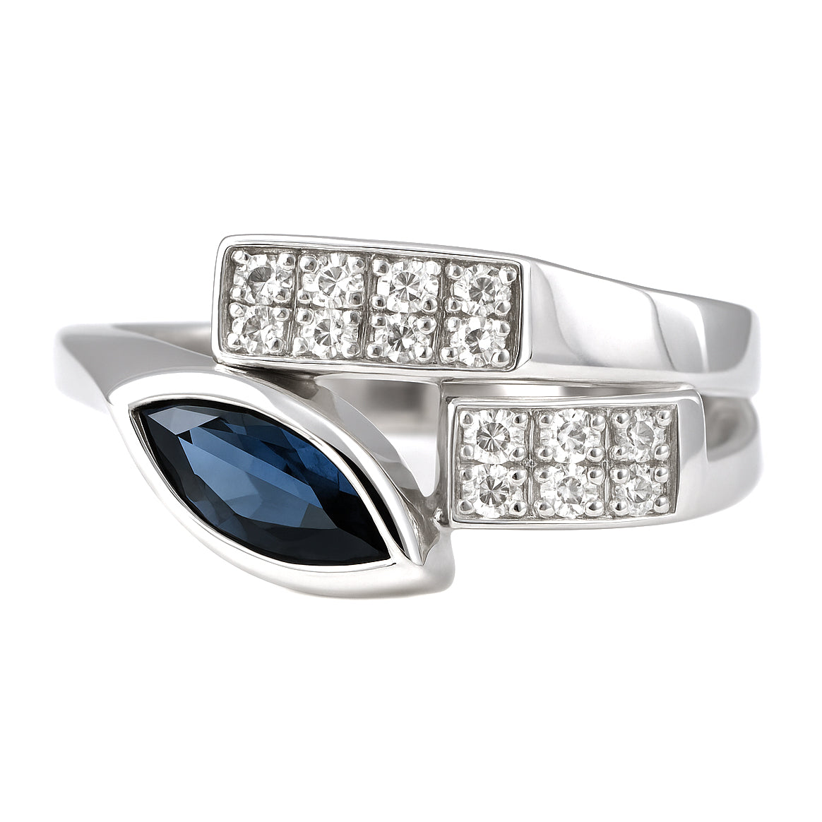 Anello - 18 carati Oro bianco - 0.64ct. tw. Zaffiro - Diamante