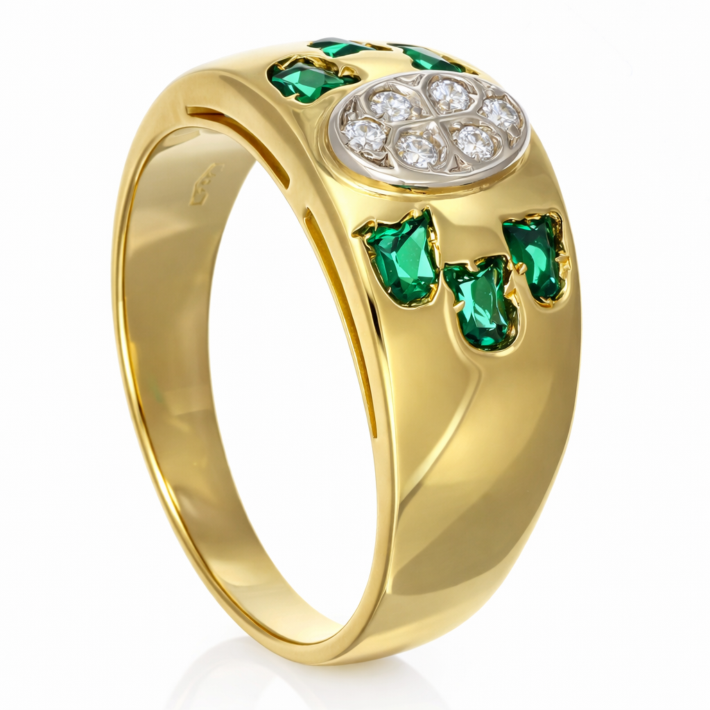 Anello - 18 carati Oro giallo, Oro bianco - 0.69ct. tw. Smeraldo - Diamante - Made in Italy - Handmade