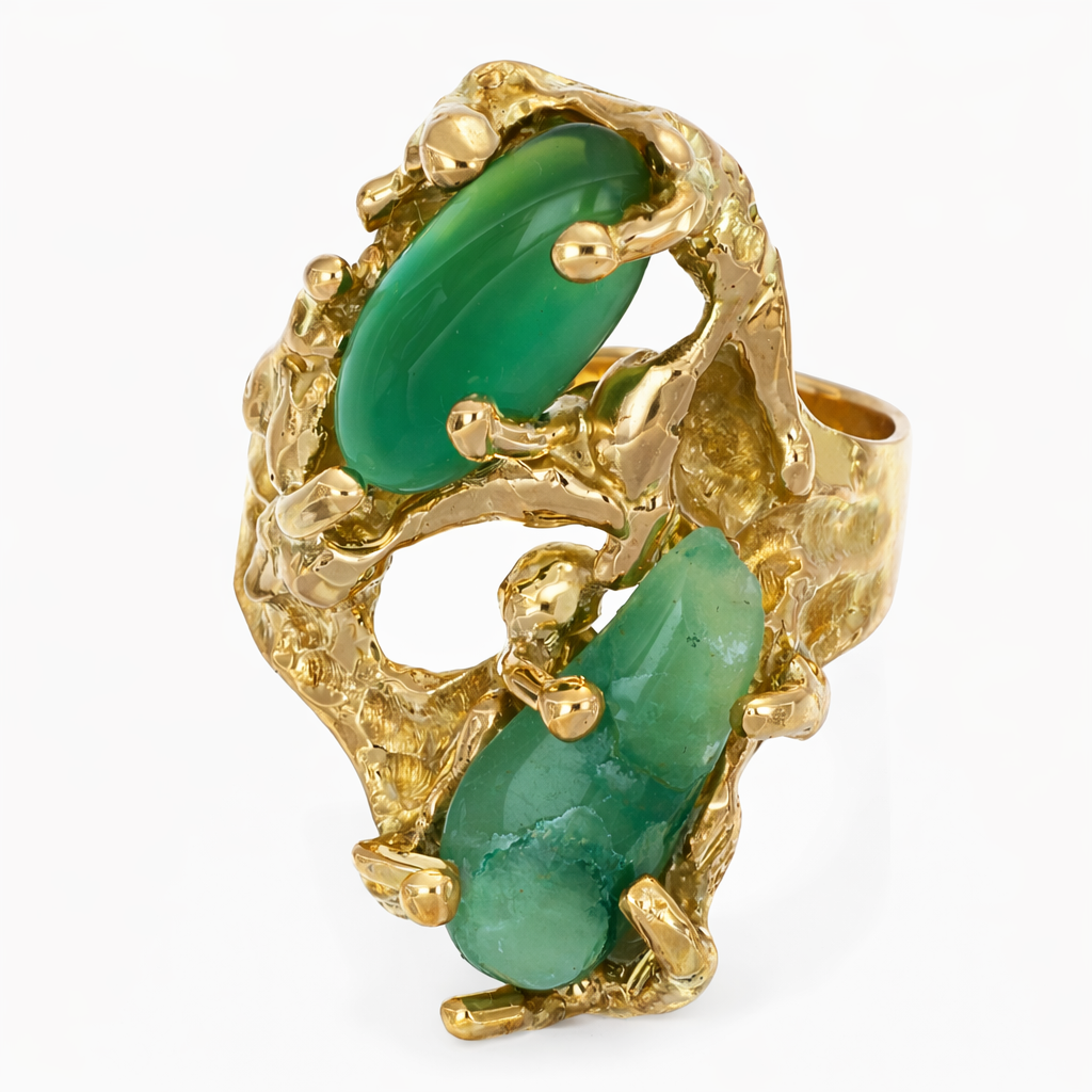 Anello - 18 carati Oro giallo - 4.00ct. tw. Giada - Agata verde
