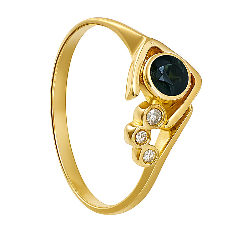 Anello - 18 carati Oro giallo - 0.19ct. tw. Zaffiro - Diamante