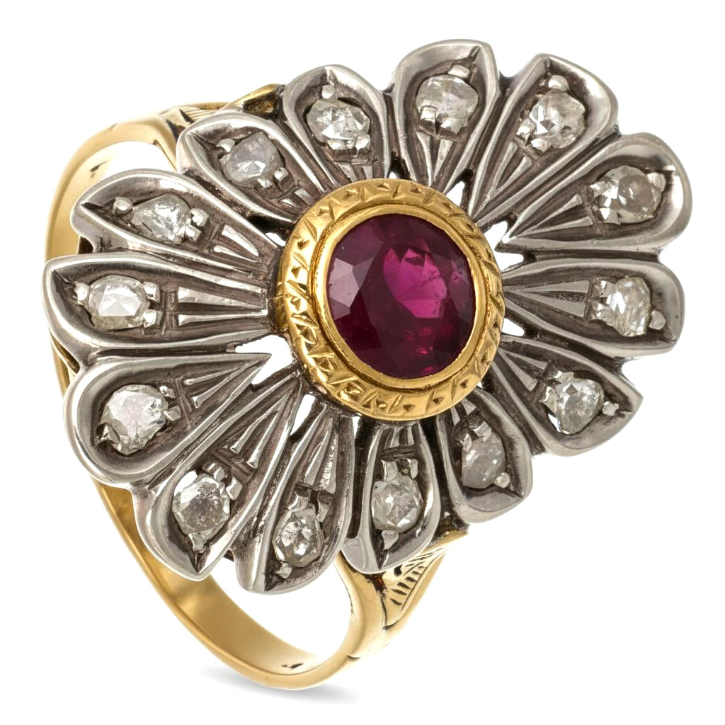 Anello - 18 carati Oro giallo, Argento - 1.12ct. tw. Rubino - Diamante