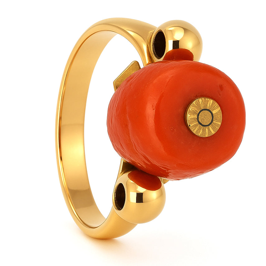 Anello - 18 carati Oro giallo Corallo