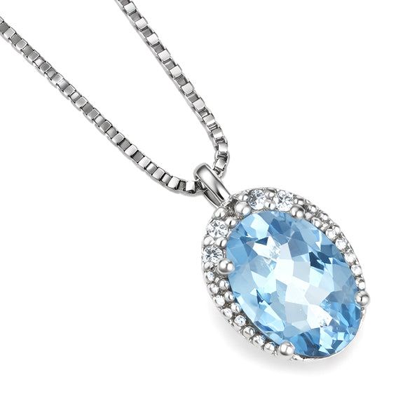 Collana con ciondolo - 18 carati Oro bianco - 0.52ct. tw. Acquamarina - Diamante