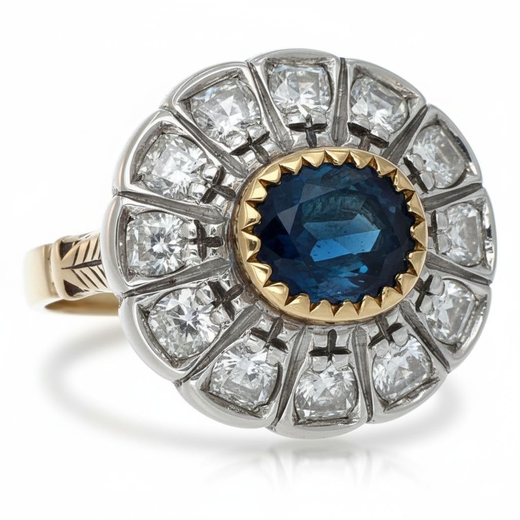 Anello - 18 carati Oro giallo, Argento - 2.04ct. tw. Zaffiro - Diamante