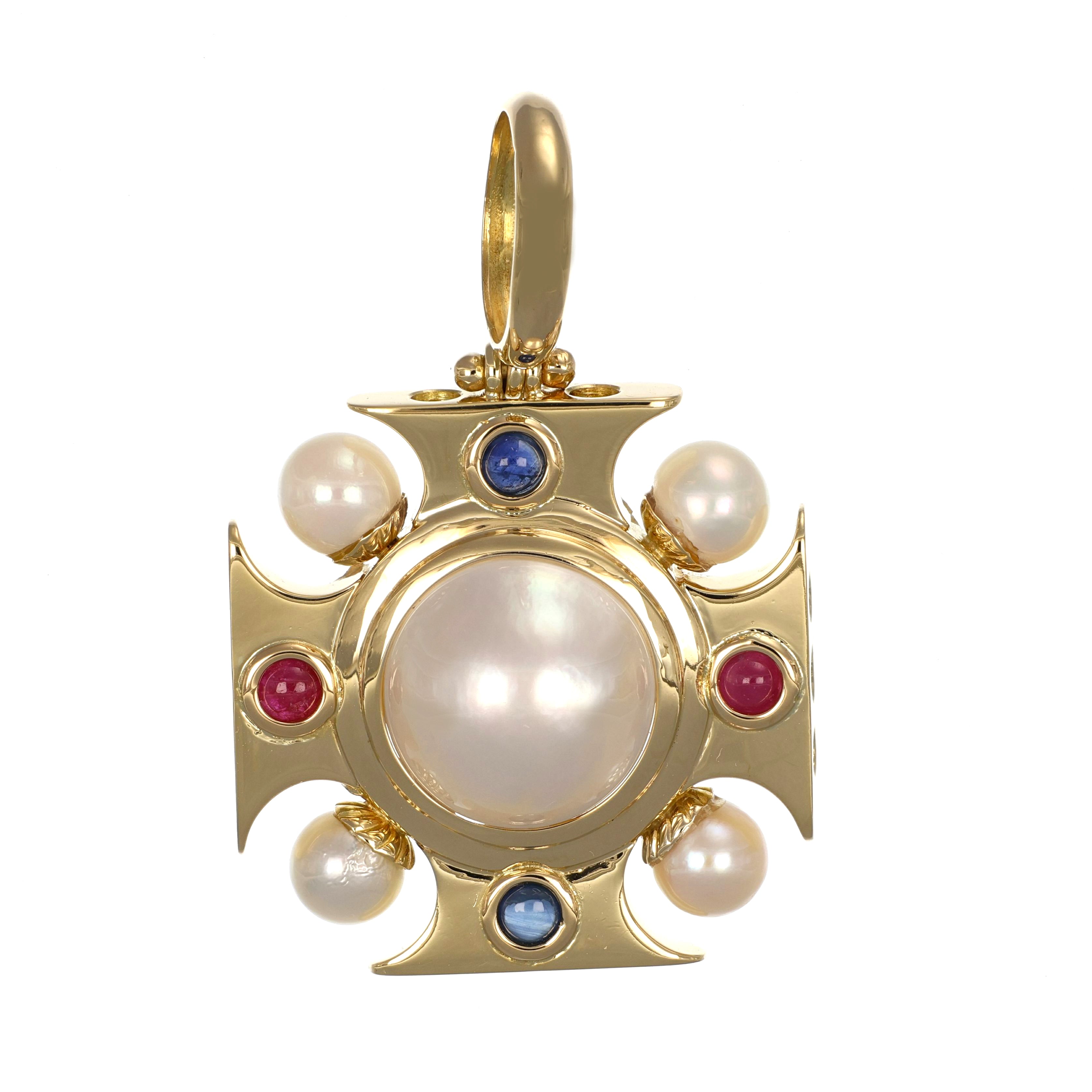 Ciondolo - 18 carati Oro giallo, Perle - Rubini - Zaffiri