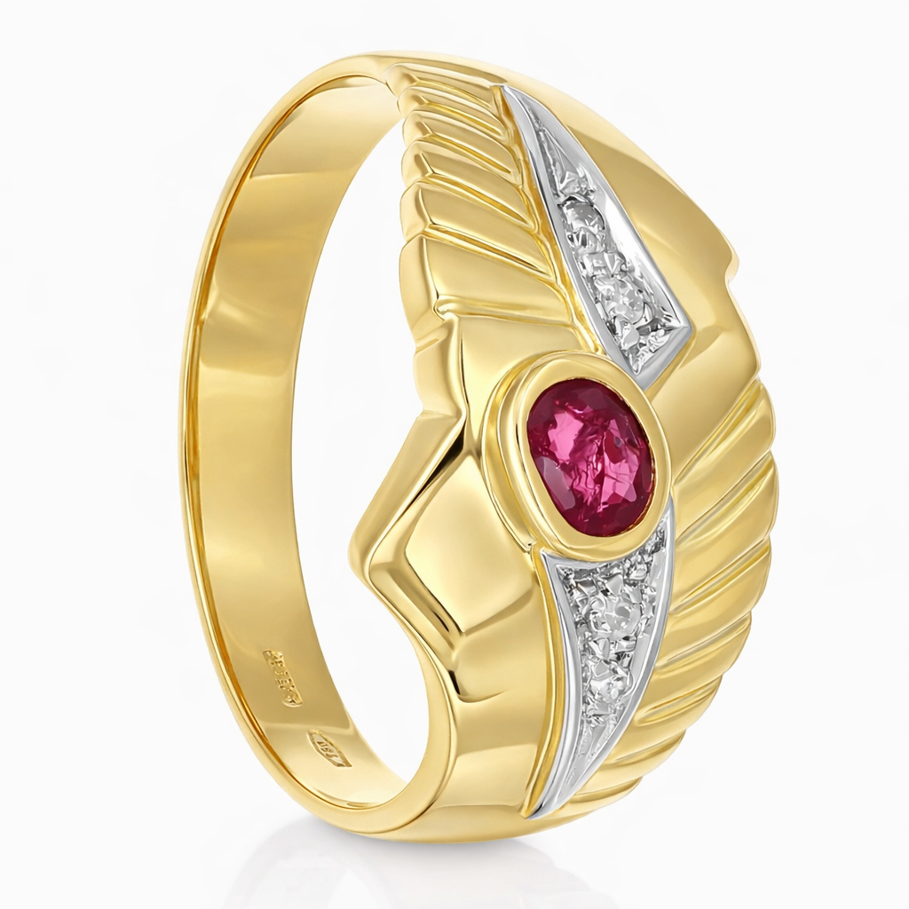 Anello - 18 carati Oro giallo, Oro bianco - 0.41ct. tw. Rubino - Diamante - Made in Italy - Handmade