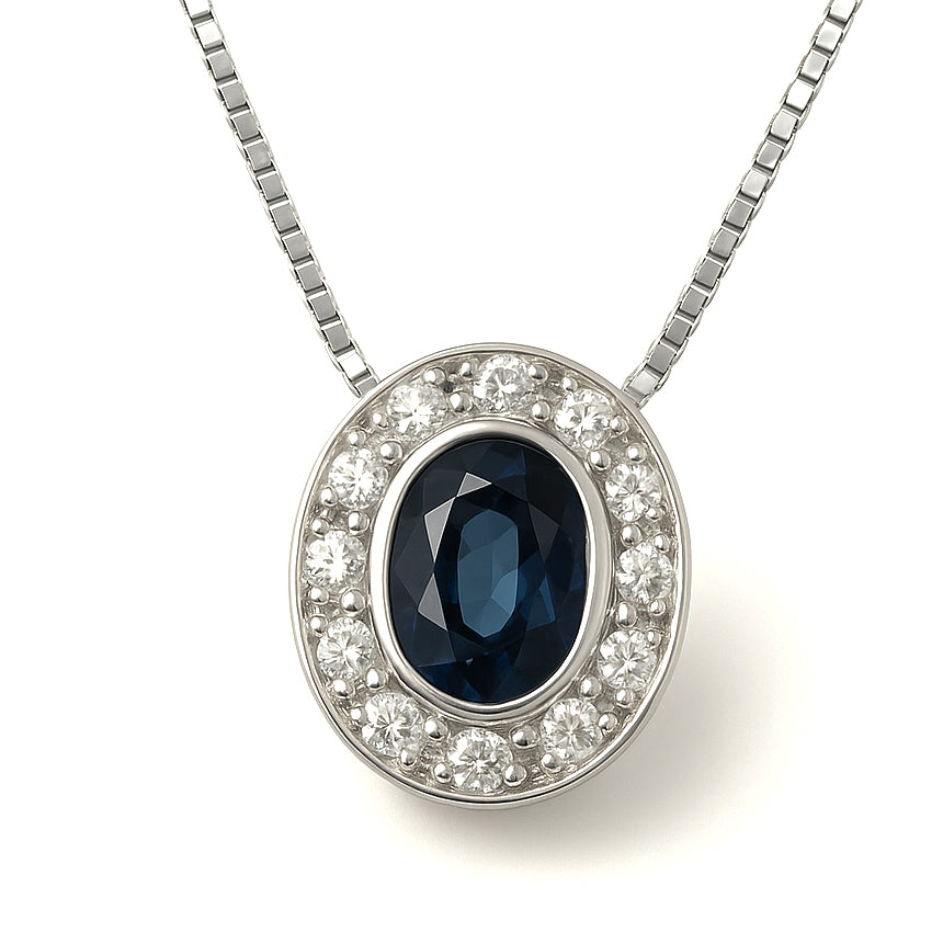 Collana con ciondolo - 18 carati Oro bianco -  0.45ct. tw. Zaffiro - Diamante Collana con ciondolo - 18 carati Oro bianco - 0.45ct. tw. Zaffiro - Diamante