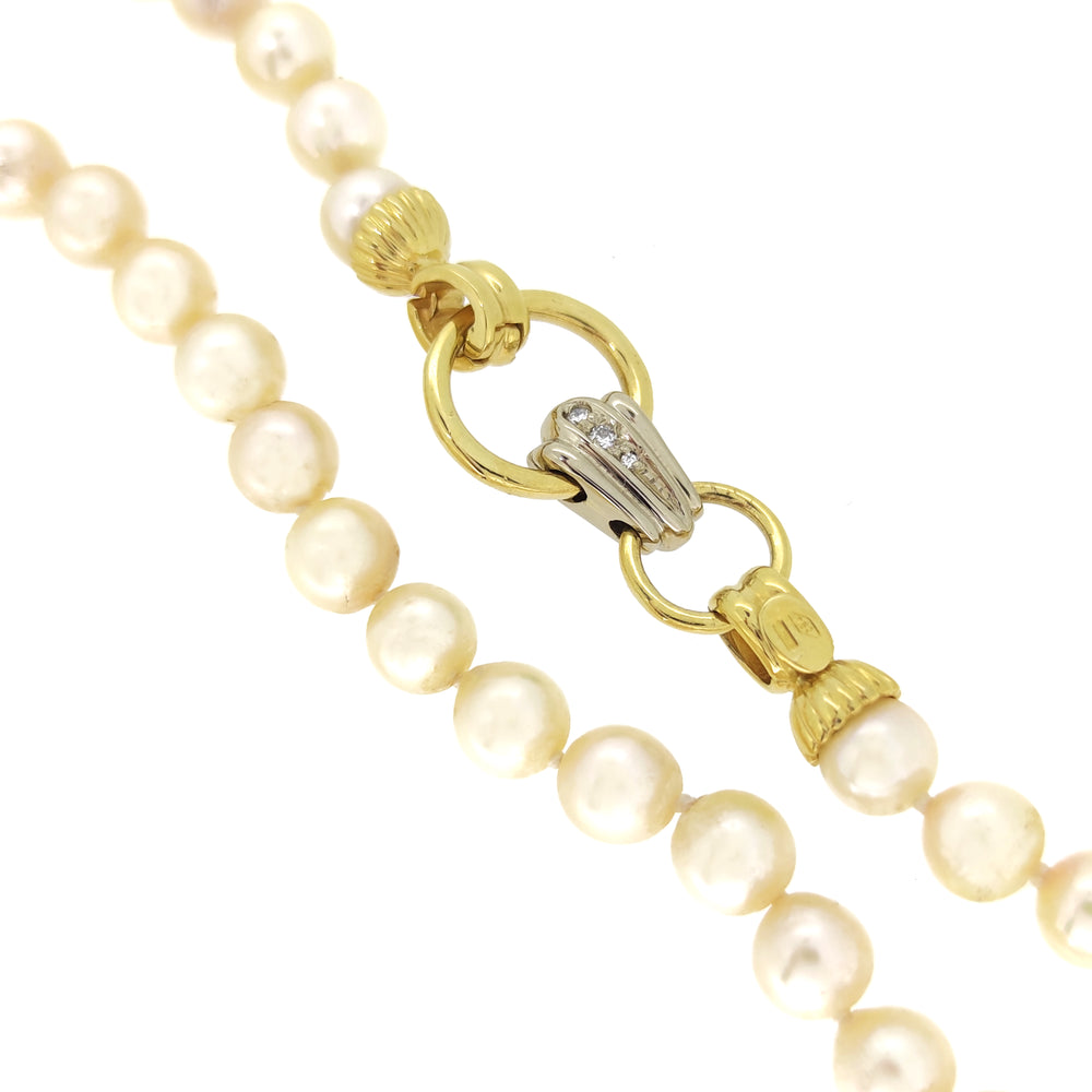18 carati Oro, Oro bianco - Collana con ciondolo - 0.05 ct Diamante - Perle Akoya da 6.00 a 9.00 mm
