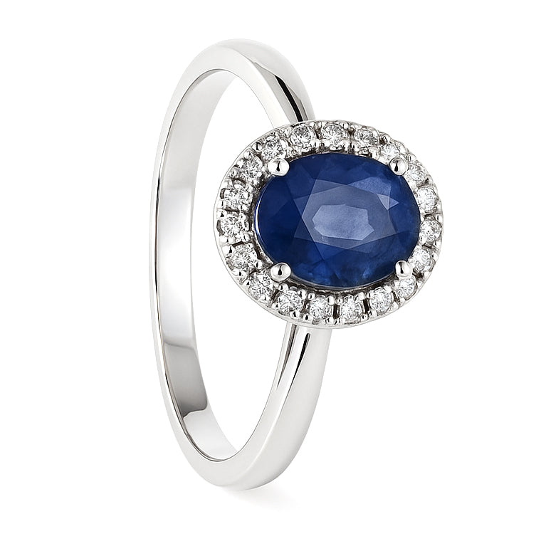 Anello - 18 carati Oro bianco - 1.30ct. tw. Zaffiro - Diamante