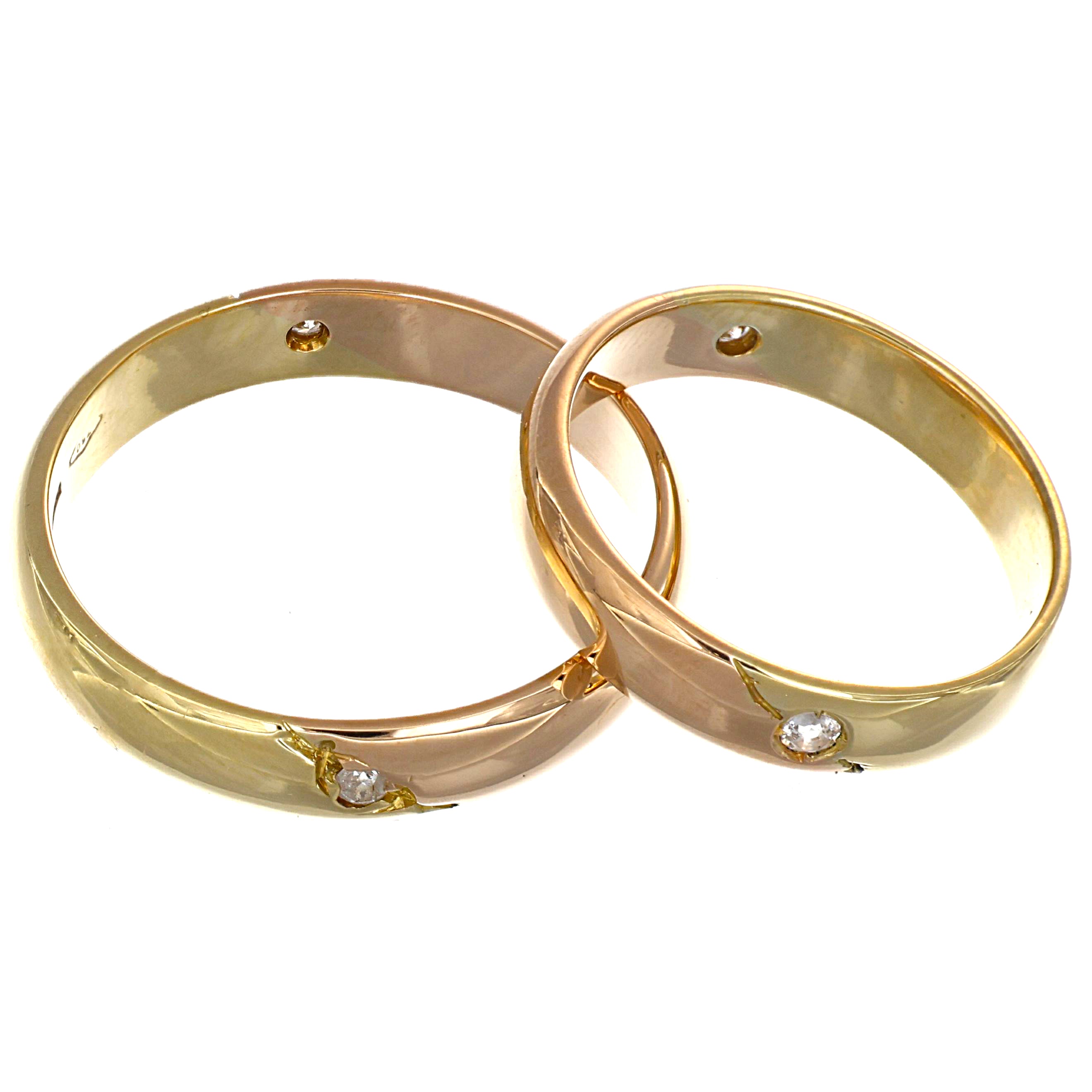 Anello - 18 carati Oro giallo, Oro rosa - 0.12ct. tw. Diamante (Naturale) - Diamante - fedi