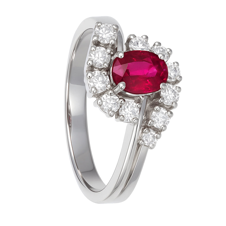 Anello - 18 carati Oro bianco - 0.88ct. tw. Rubino - Diamante