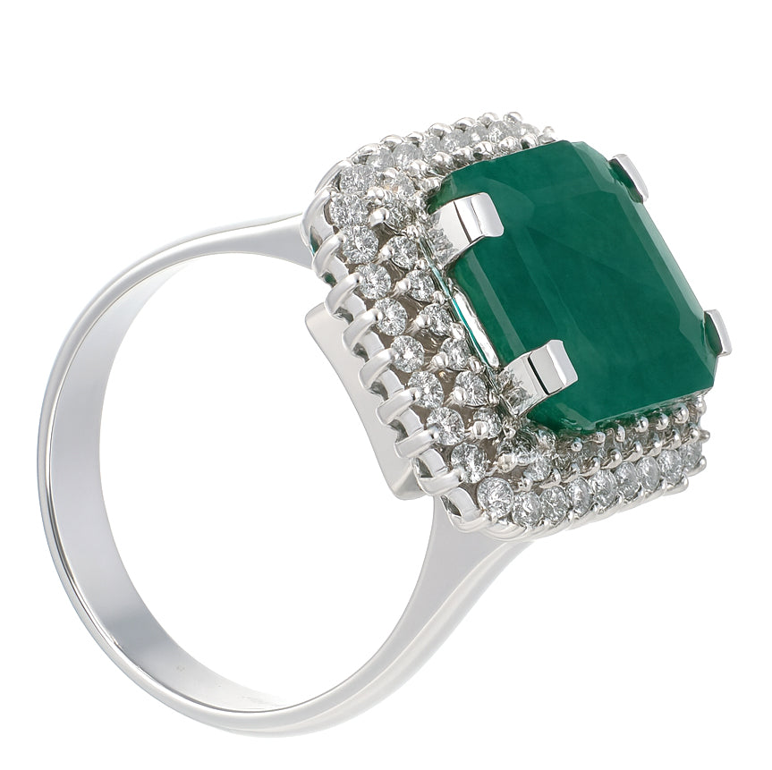 Anello - 18 carati Oro bianco - 8.03ct. tw. Smeraldo - Diamante