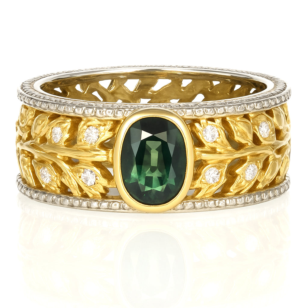 Anello - 18 carati Oro bianco, Oro giallo - 0.54ct. tw. Zaffiro - Diamante