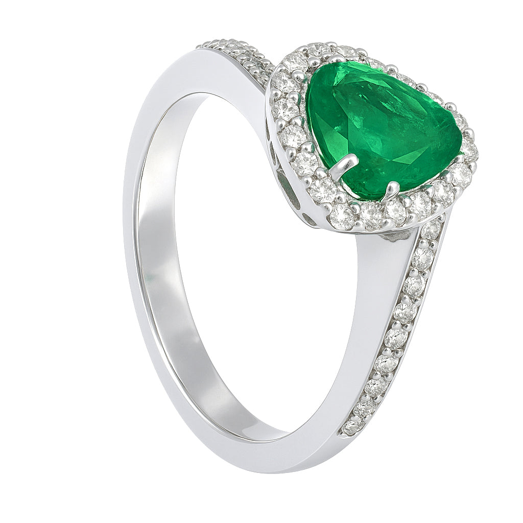 Anello - 18 carati Oro bianco - 1.90ct. tw. Smeraldo - Diamante