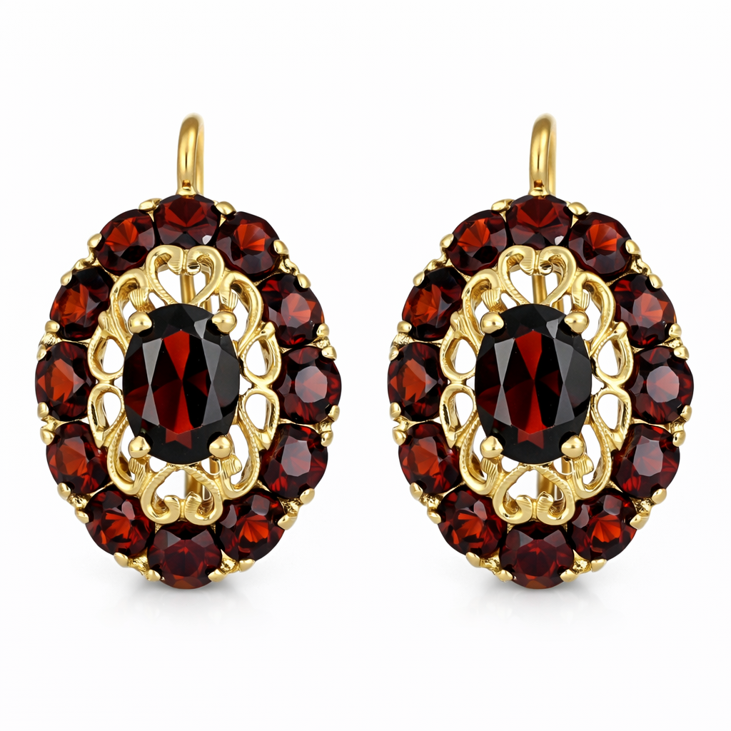 Orecchini - 18 carati Oro giallo - 5.80ct. tw. Granato
