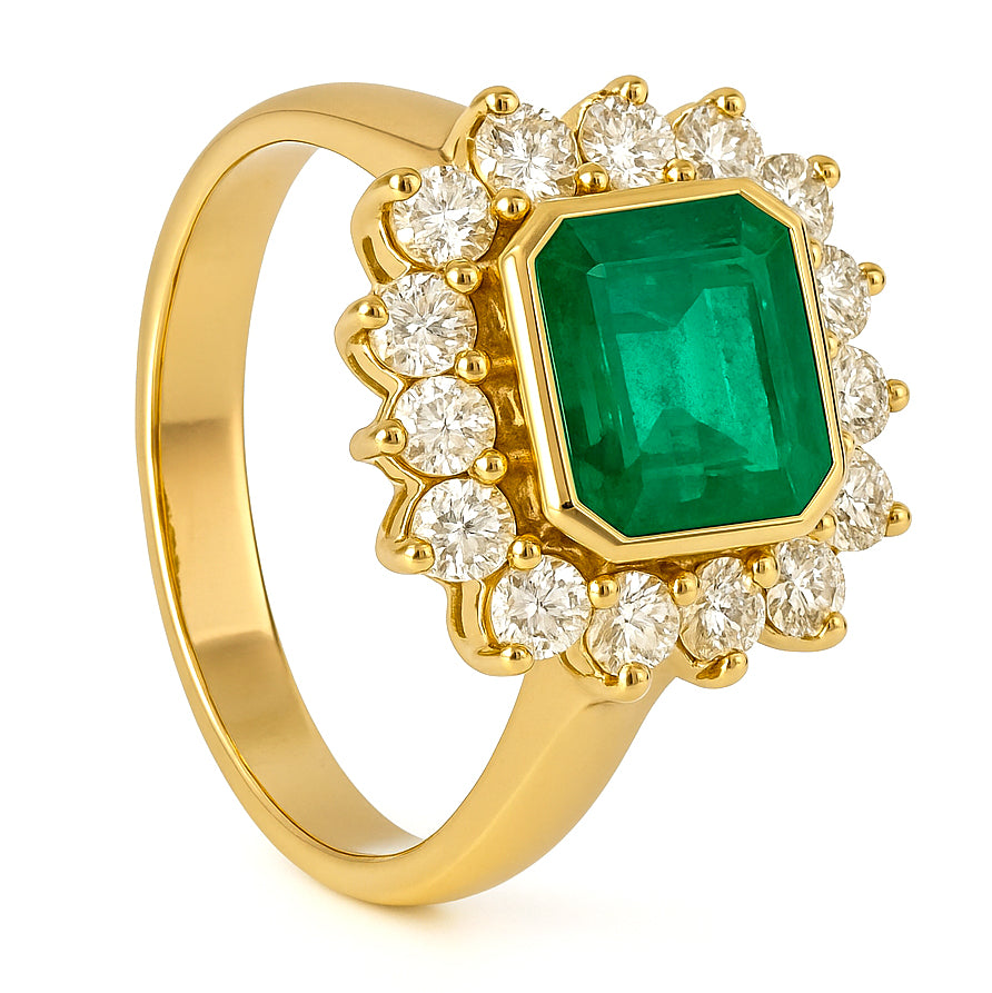 Anello - 18 carati Oro giallo - 1.73ct. tw. Smeraldo - Diamante