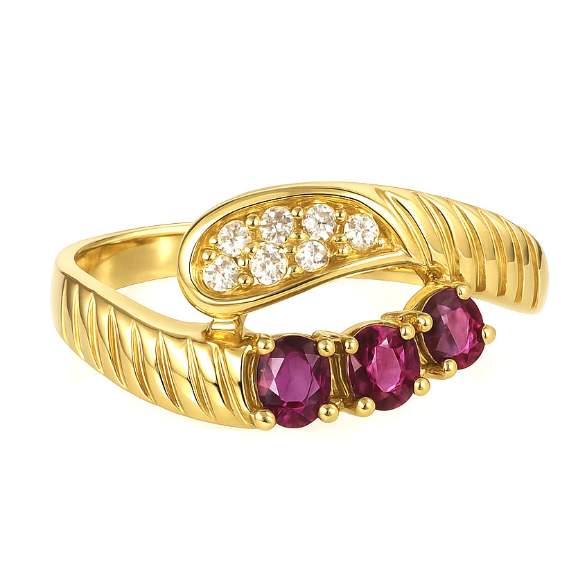 Anello - 18 carati Oro giallo - 0.45ct. tw. Rubino - Diamante