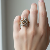 Anello - 18 carati Oro giallo, Argento - 0.55ct. tw. Zaffiro - Diamante