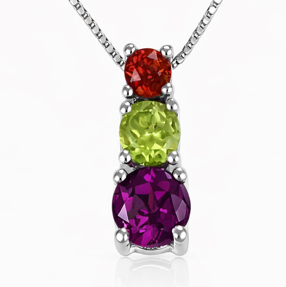 Collana con ciondolo - 18 carati Oro bianco, Granato - Ametista - Peridoto - 0.85ct. tw.