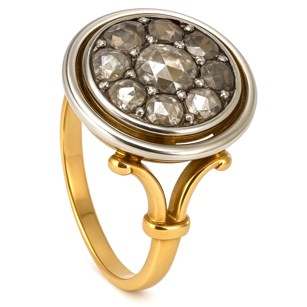 Anello in Oro giallo 18 carati e Argento 800 -  Diamanti