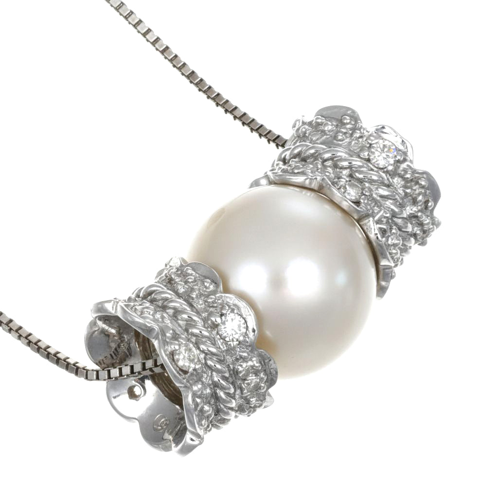 Collana con ciondolo - 18 carati Oro bianco - 0.16ct. tw. Diamante (Naturale) - Perla