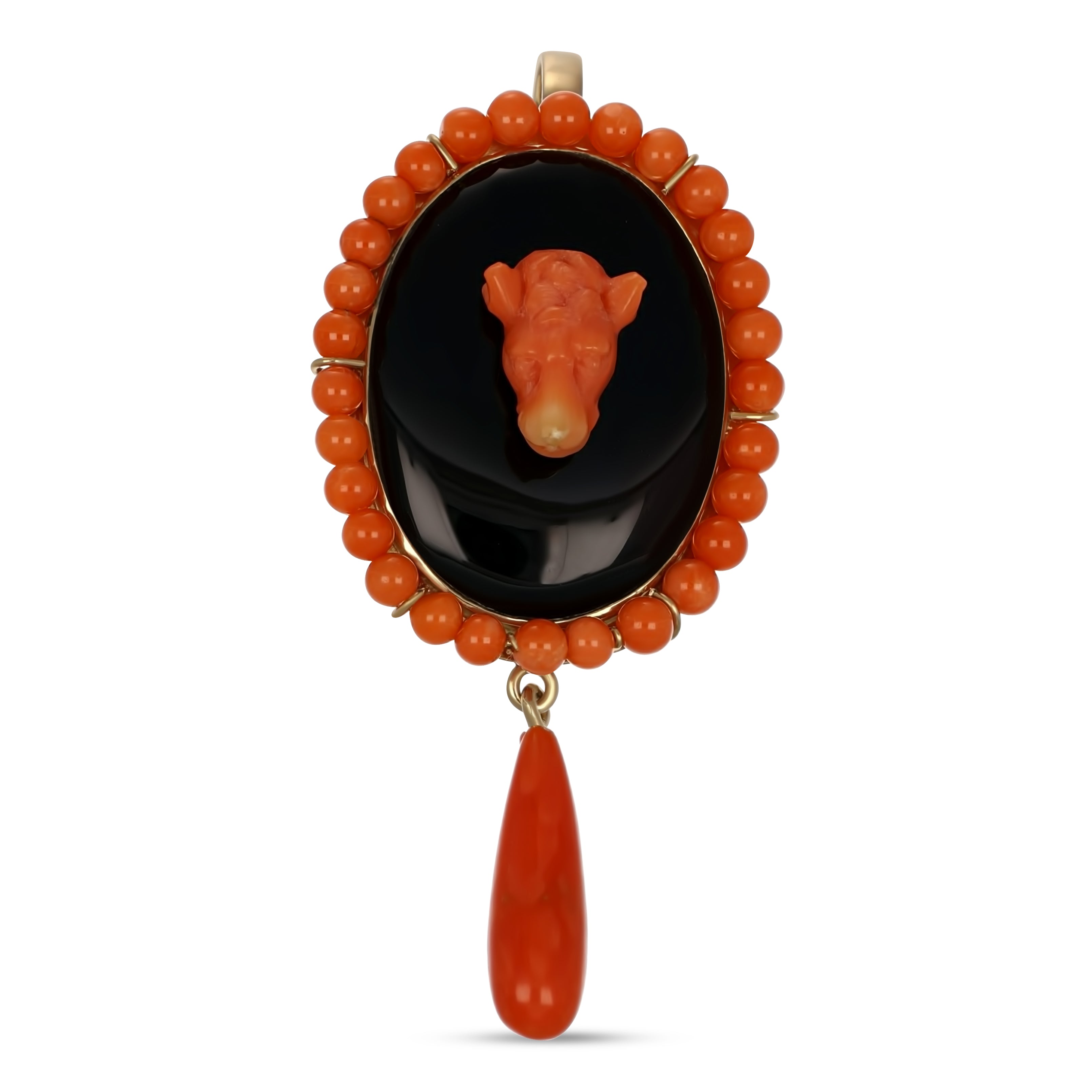 Spilla - 18 carati Oro giallo Onice - Corallo