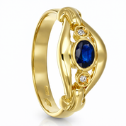 Anello - 18 carati Oro giallo - 0.27ct. tw. Zaffiro - Diamante