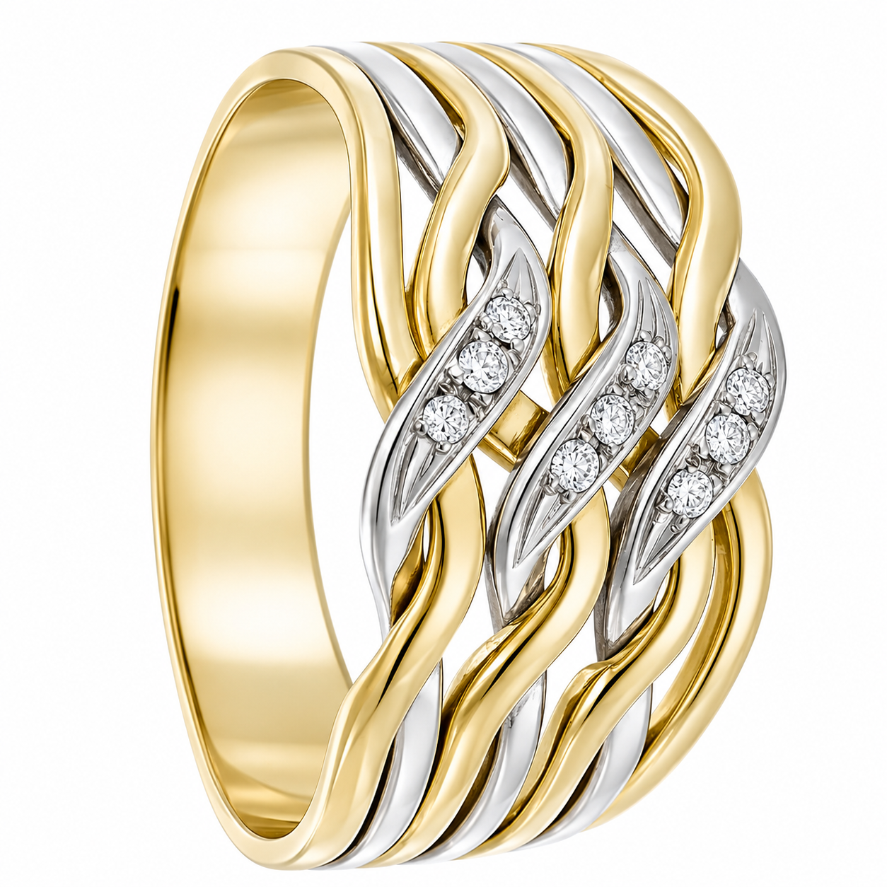 Anello - 18 carati Oro bianco, Oro giallo - 0.135ct. tw. Diamante (Naturale) - Made in Italy - Handmade