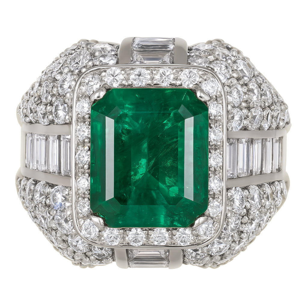 Anello - 18 carati Oro bianco - 8.20ct. tw. Smeraldo - Diamante