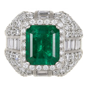 Anello - 18 carati Oro bianco - 8.20ct. tw. Smeraldo - Diamante