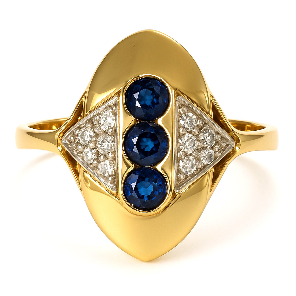 Anello - 18 carati Oro giallo, Oro bianco - 0.39ct. tw. Zaffiro - Diamante